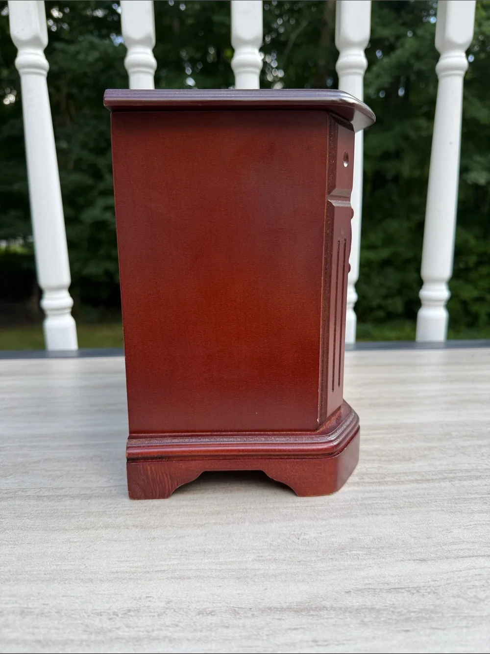 Vintage Wood Finish Red Jewelry Organizer Chest with Antique Brass Handles